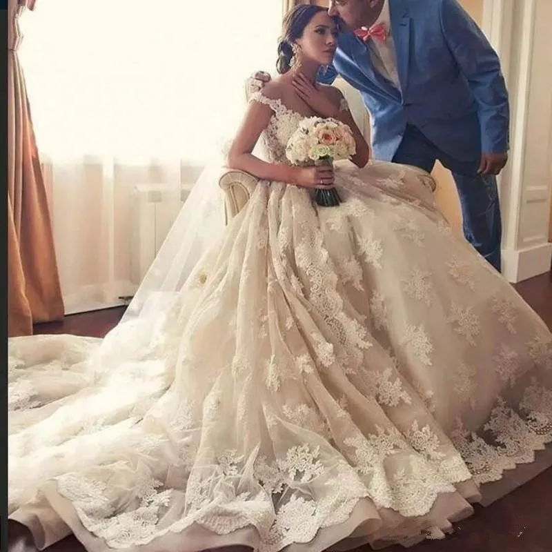 

JIERUIZE, роскошное бальное платье Vestidos De Novia с открытыми плечами и шнуровкой на спине, свадебные платья с кружевной аппликацией, свадебные плат...