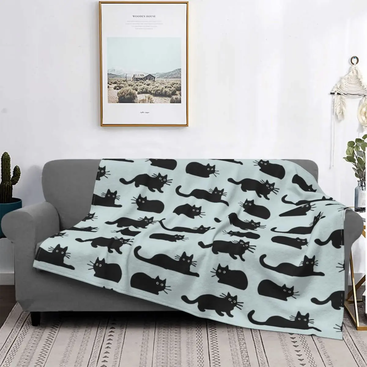 

Black Cat Blanket Coral Fleece Plush Spring/Autumn Cute Funny Portable Super Soft Throw Blankets for Bed Travel Plush Thin Quilt