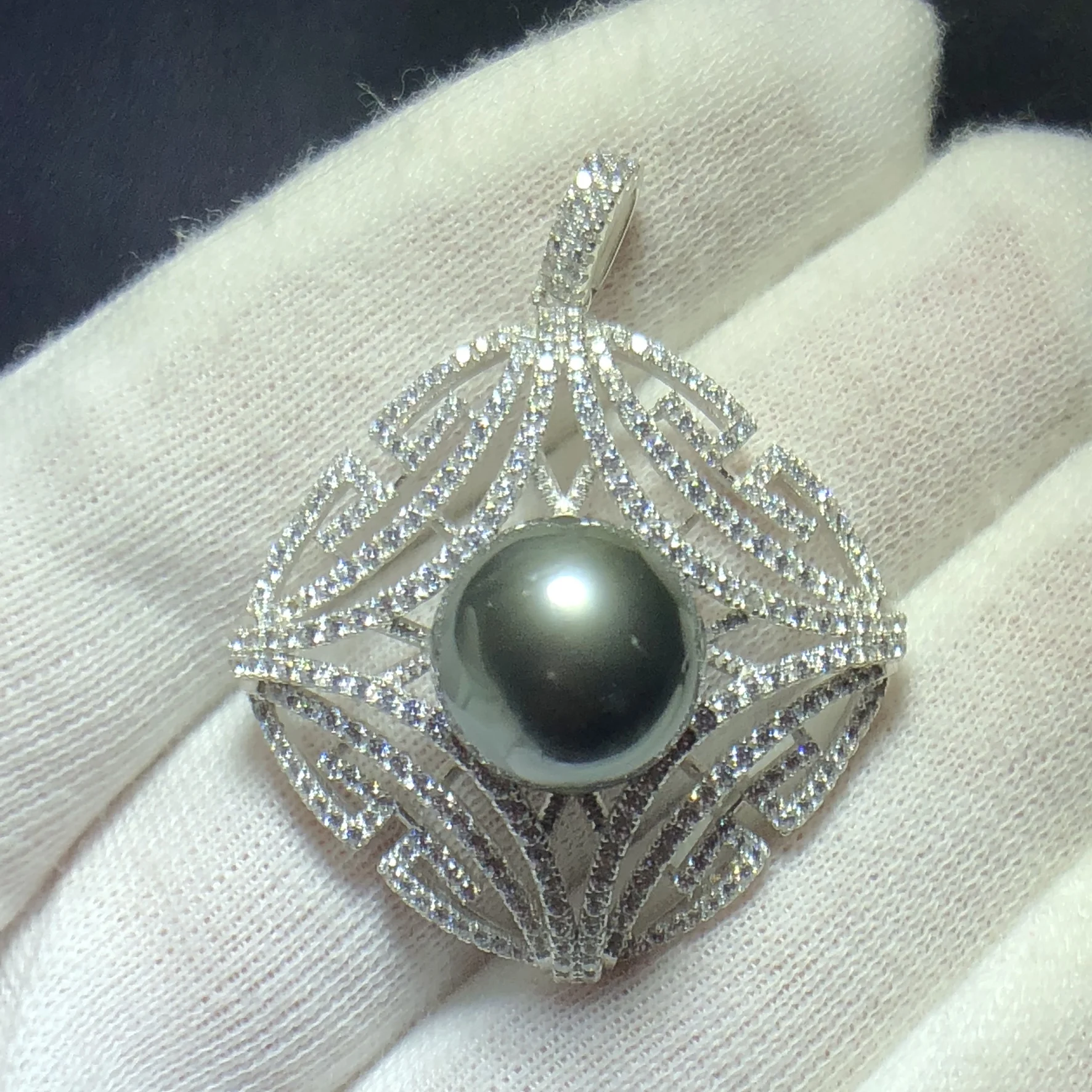 Женский кулон из серебра 925 пробы с натуральным черным жемчугом|Подвески| |