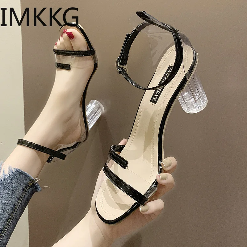 Сандалии женские пластиковые прозрачные на высоком каблуке с открытым носком |