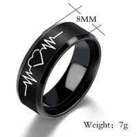 2020 black stainless steel electrocardiogram heartbeat rings for men rock ring jewelry