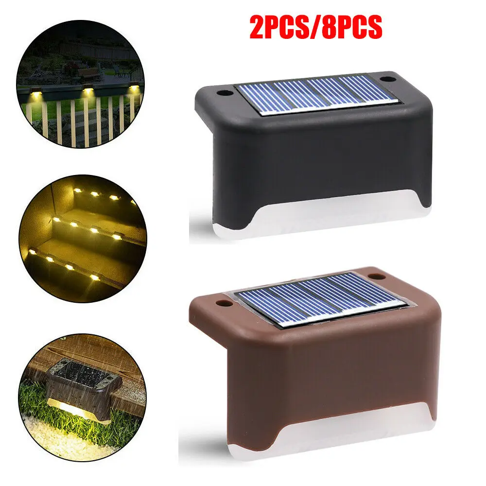 

1/2/8pcs LED Solar Lamp Path Stair Outdoor Waterproof Wall Light Balcony Fence Solar Lights Garden Landscape Step Deck Lights