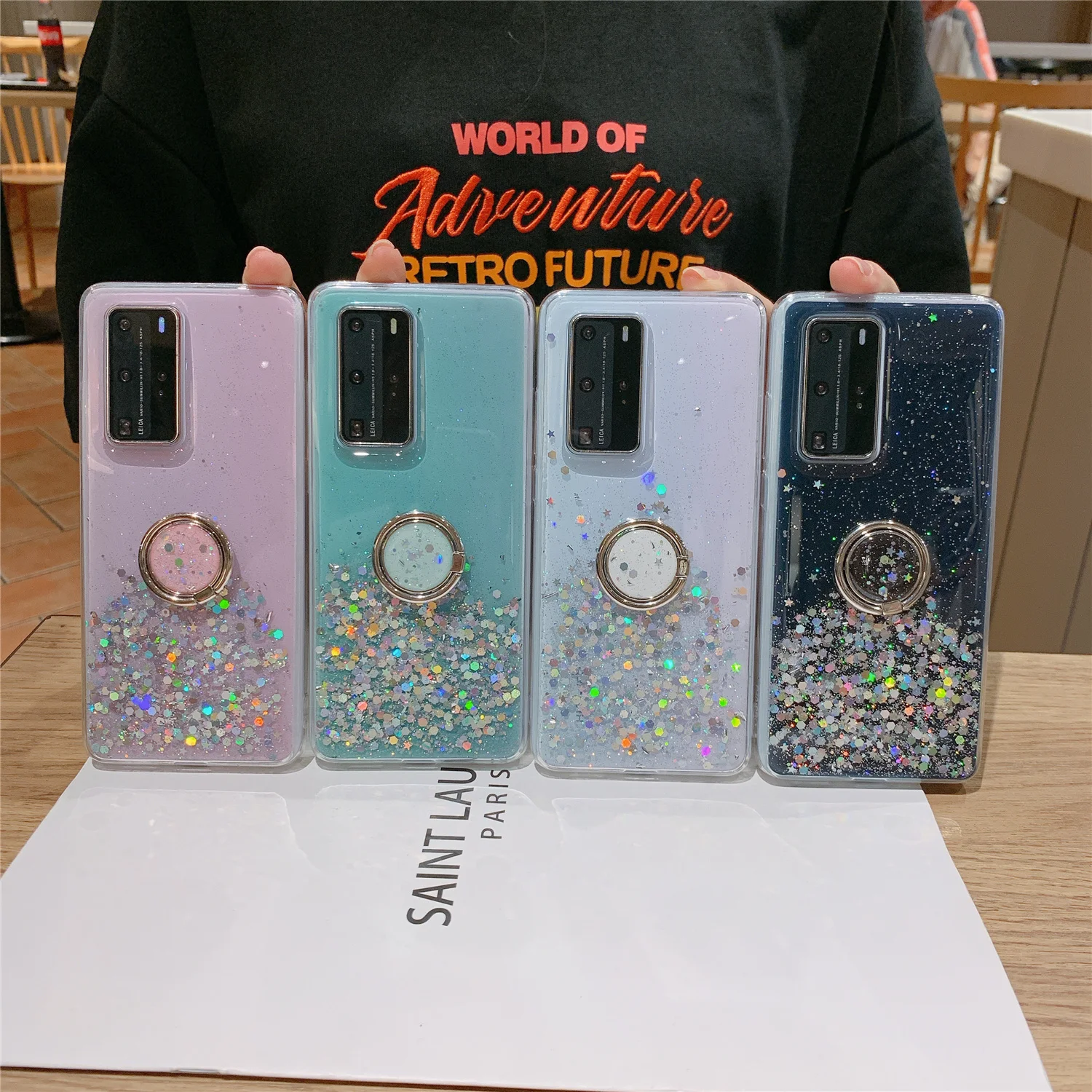 

Phone Case For Huawei P40 Pro P30 Lite Mate 30 40 Nova 7 SE Coque Glitter Bling Ring bracket Cover Ultra thin Shockproof Shell