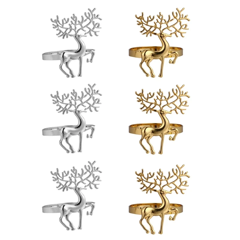 

6Pcs Christmas Dining Table Elk Polished Napkin Ring Buckle Eco-Friendly Sika Deer Napkin Ring Paper Towel Ring
