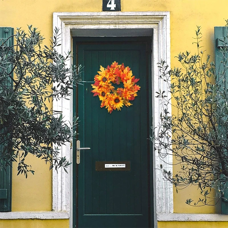 

Fall Decorations, Autumn Simulation Wreath 50cm/19.6inch Garland Rattan Artificial Door Wreath for Halloween Home Decor