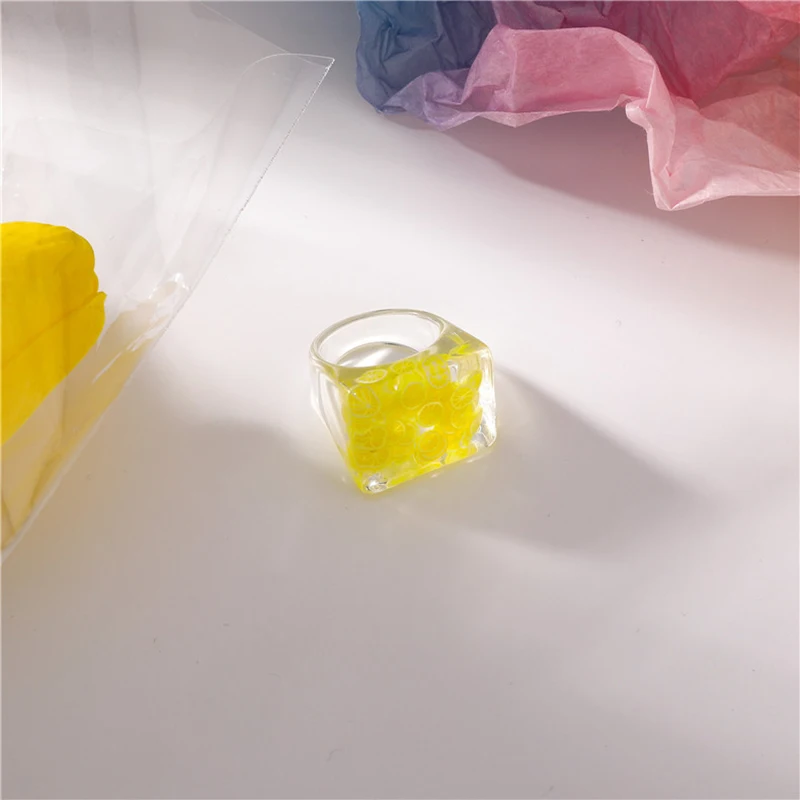 

1PCS Summer Hot Geometry Irregular Square Round Transparent Acrylic Resin Fruit Candy Color Ring for Women Girls Jewelry