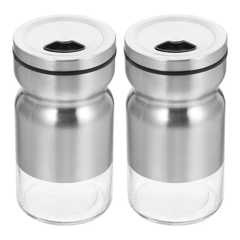 

2pcs Kitchen Stainless Steel Glass Seasoning Bottles Spice Bottles Pepper Bottles