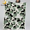 BlessLiving Succulent Fluffy Blanket Geometric Bed Blanket White Black Marble Plush Bedspread Botanical Modern Custom Blanket 1