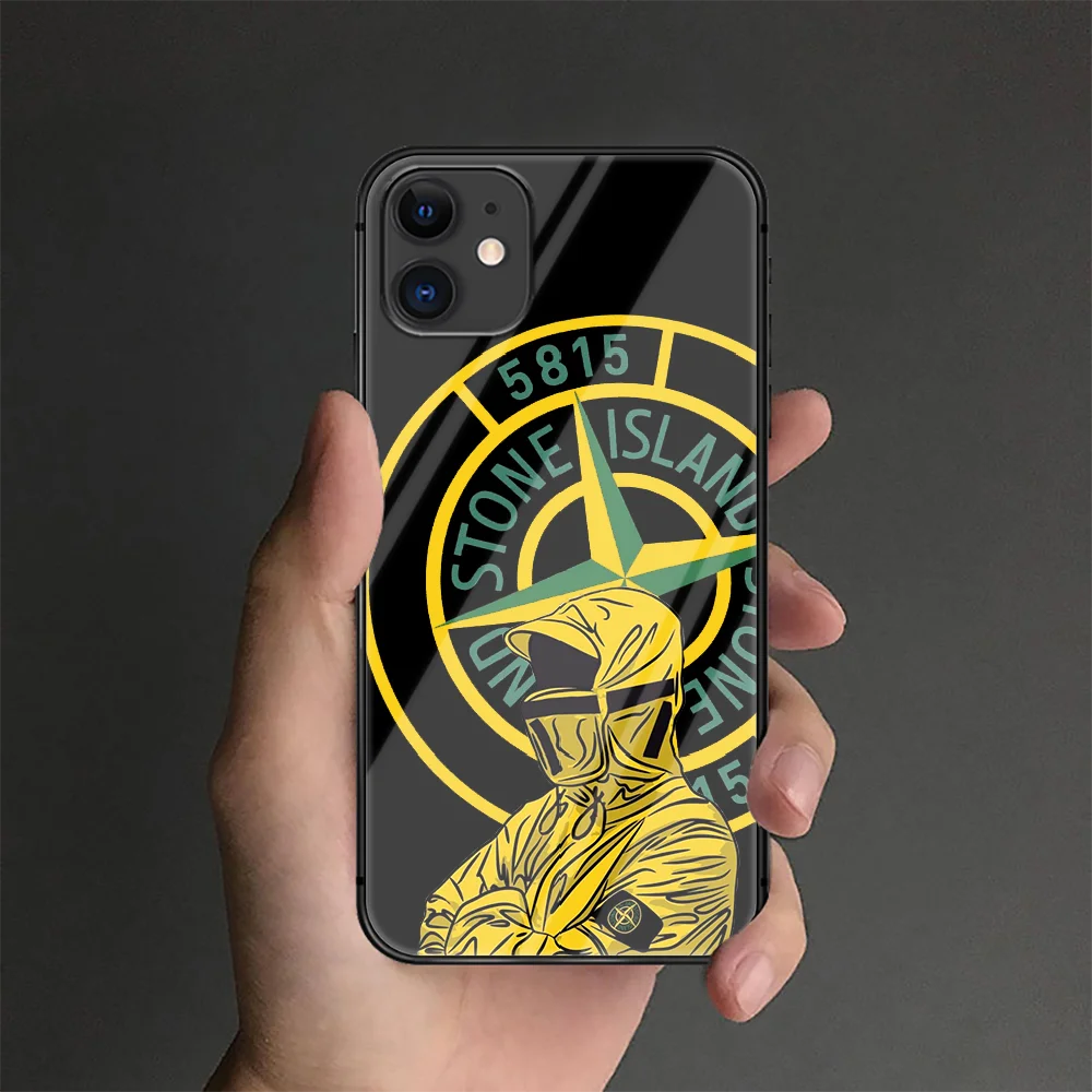 

Stones And Island Brand Phone Tempered Glass Case Cover For IPhone 6 6S 7 8 11 12 X Xr Xs Se 2020 Pro Max Plus Mini Black