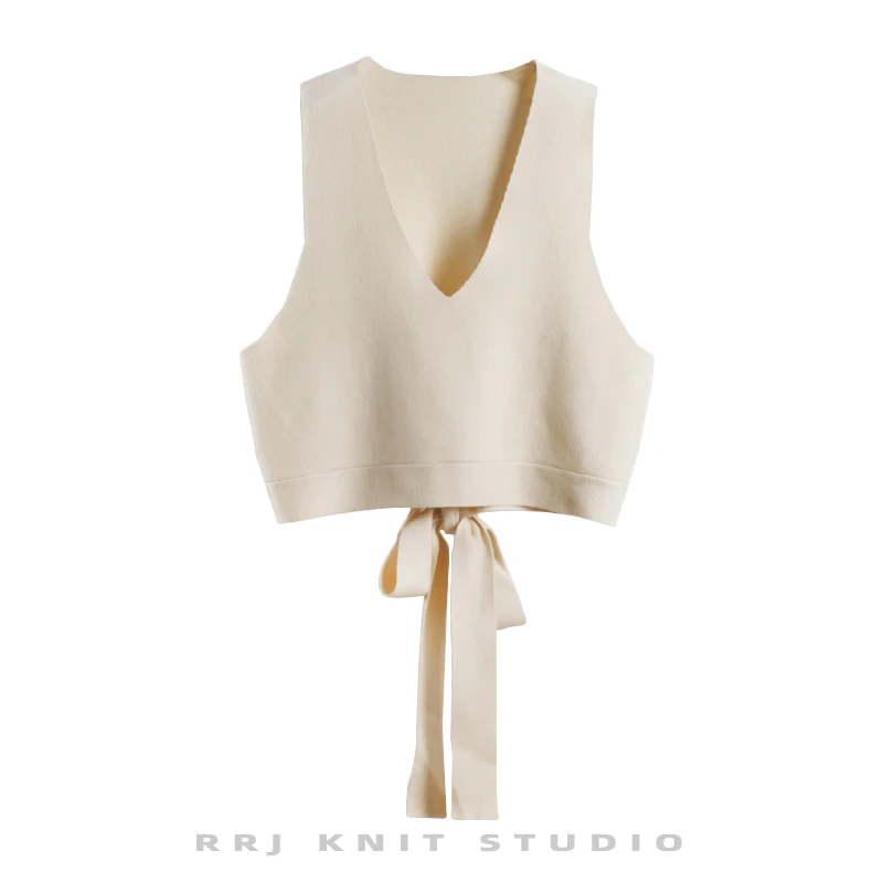 

Knitted Vest Sweater Korean Women Fashion V Neck Sleeveless Bow Tie Slim Fit Spring Fall Knit Vest Sweater Streetwear Ladies Top