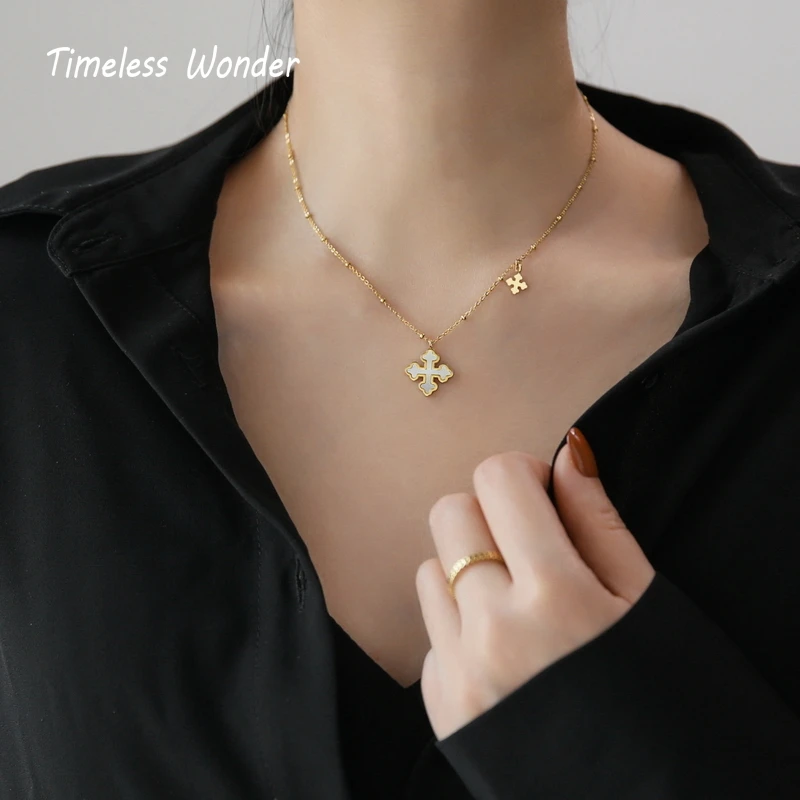 

Timeless Wonder Titanium Shell Cross Knot Chains Choker Necklace Women Stainless Steel Jewelry Punk Gothic Designer Kpop 2531