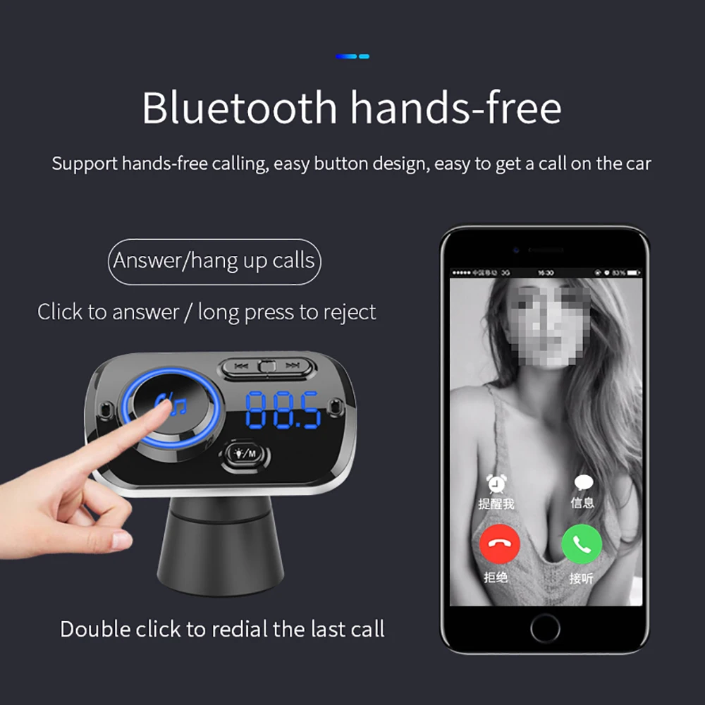 FM Transmitter Bluetooth 5.0 Carkit Handsfree AUX Audio Car Player A2DP Wireless MP3 Support TF Card Playback | Автомобили и