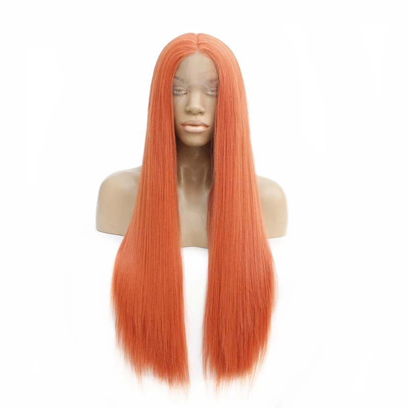 

MR Colored Orange Wig Synthetic Lace Front Wig for Women Long Silky Straight Hair Natural Hairline Middle Part Cosplay Wigs