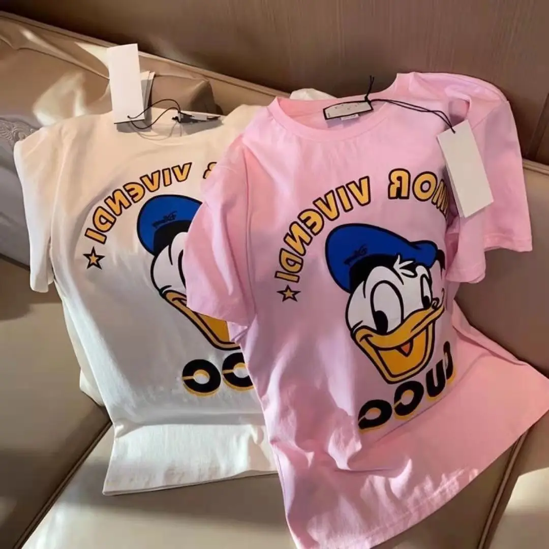 

Disney Spring and Summer New Loose Leisure All-Matching Couple round Neck Short Sleeve Donald Duck Printed Cotton T-shirt
