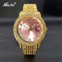pink women watches missfox brand luxury elegant high quality bling bling diamond watch 18k gold 30m waterproof relogio masculino