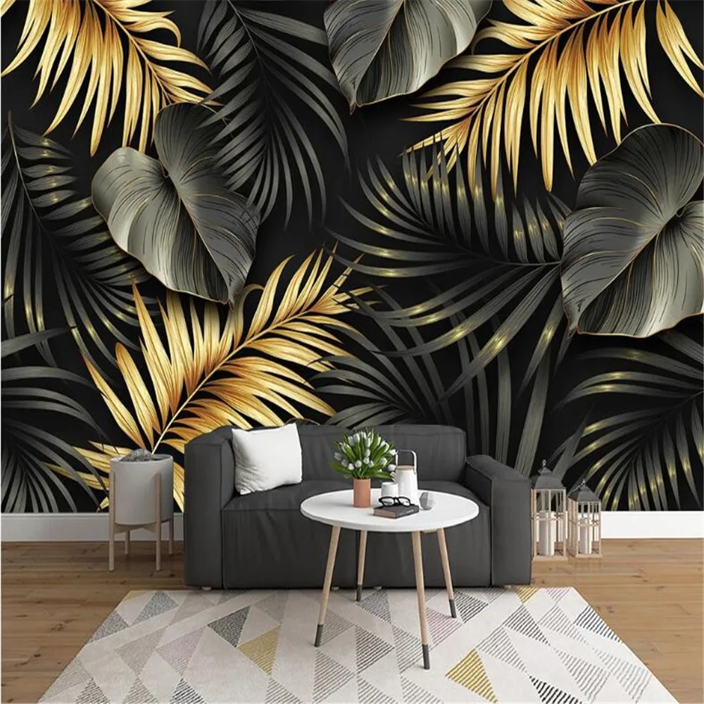

milofi custom wallpaper mural Nordic hand-painted tropical plants leaf lines light luxury TV background wall painting