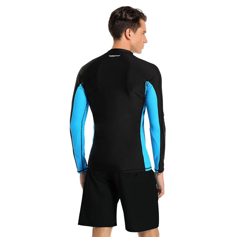 AXESEA Men Rash Guard Patchwork Swimwear Long Sleeve Rashguard Sun Protection Swimsuit Surfing Shirt Top UPF50+ Sport Beachwear