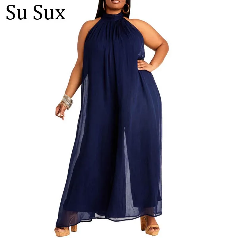 

Sleeveless Wide Leg Jumpsuit Women Plus Size Loose Solid Rompers Casual Zipper Overalls Bodysuit Vestidos Outfits 2021 Summer 4X