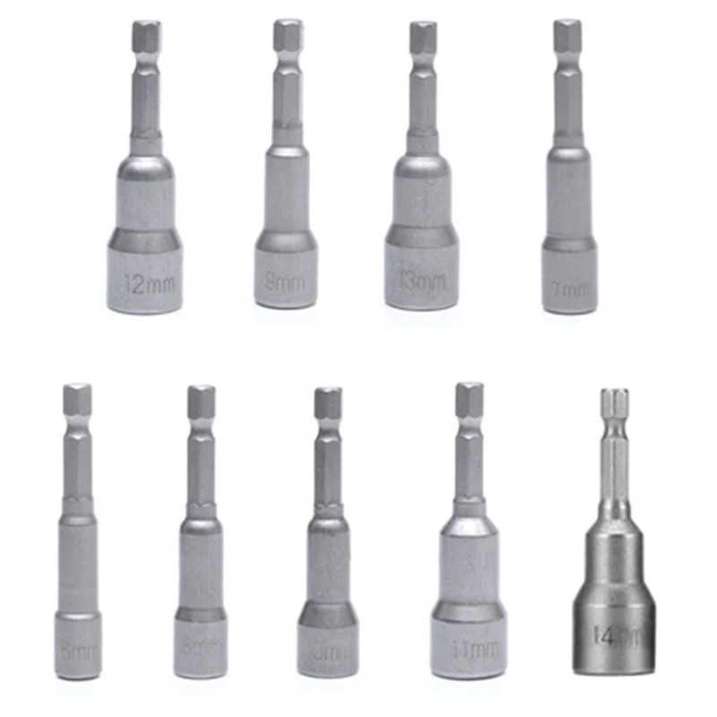 

9 Pcs Set 6-14mm Nut Screwdriver Screwdriver Set Hexagon Socket Sleeve Nozzle Wrench Set Powerful Sleeve Drill Pow