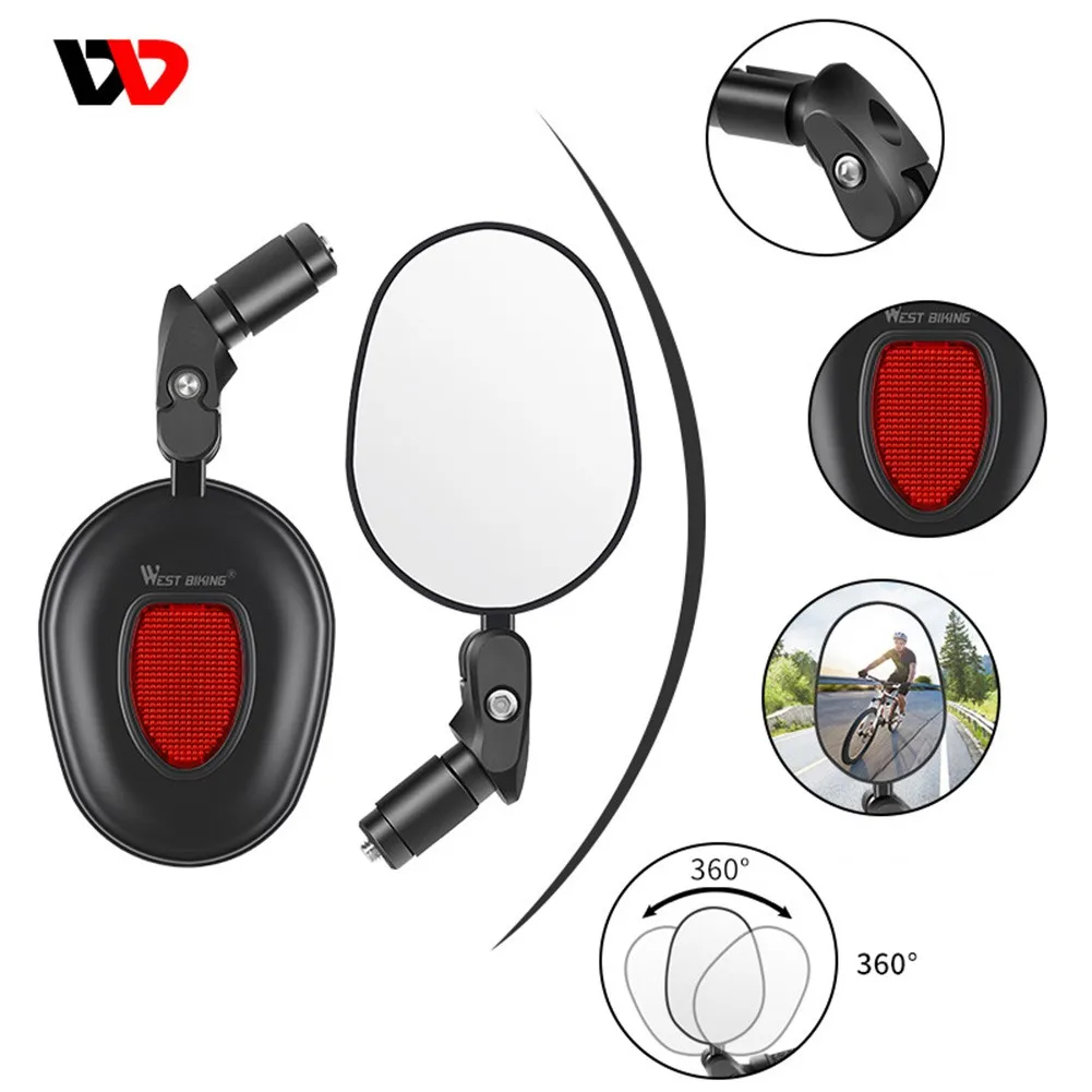 

1PC Bicycle Rearview Mirror West Biking MTB Mountain Bike 360 Handlebar Rear Mirror Reflective Warning Film On The Back