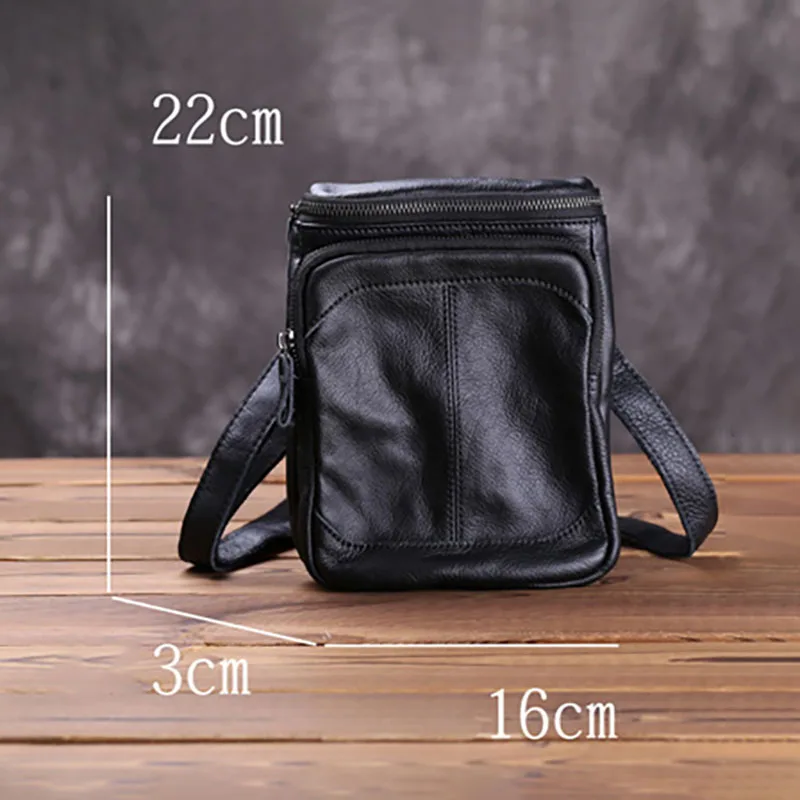 

AETOO Men's stiletto bag, portable leather shoulder bag, mobile phone bag, multi-function mini leather bag