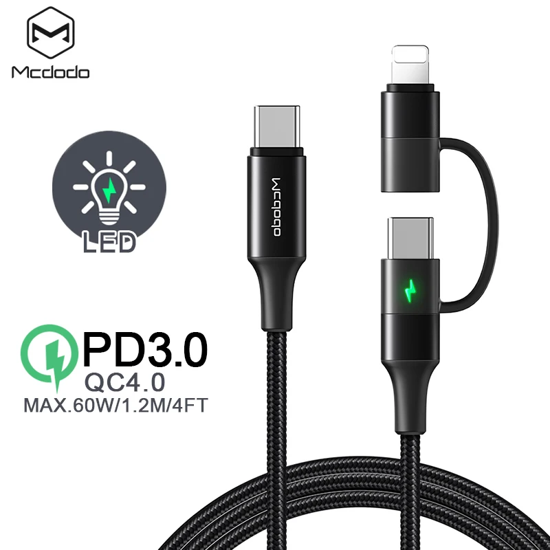 Mcdodo USB Type C для PD 60 Вт 2 в 1 быстрый зарядный кабель передачи данных IPhone 11 Xs Max X IPad Pro