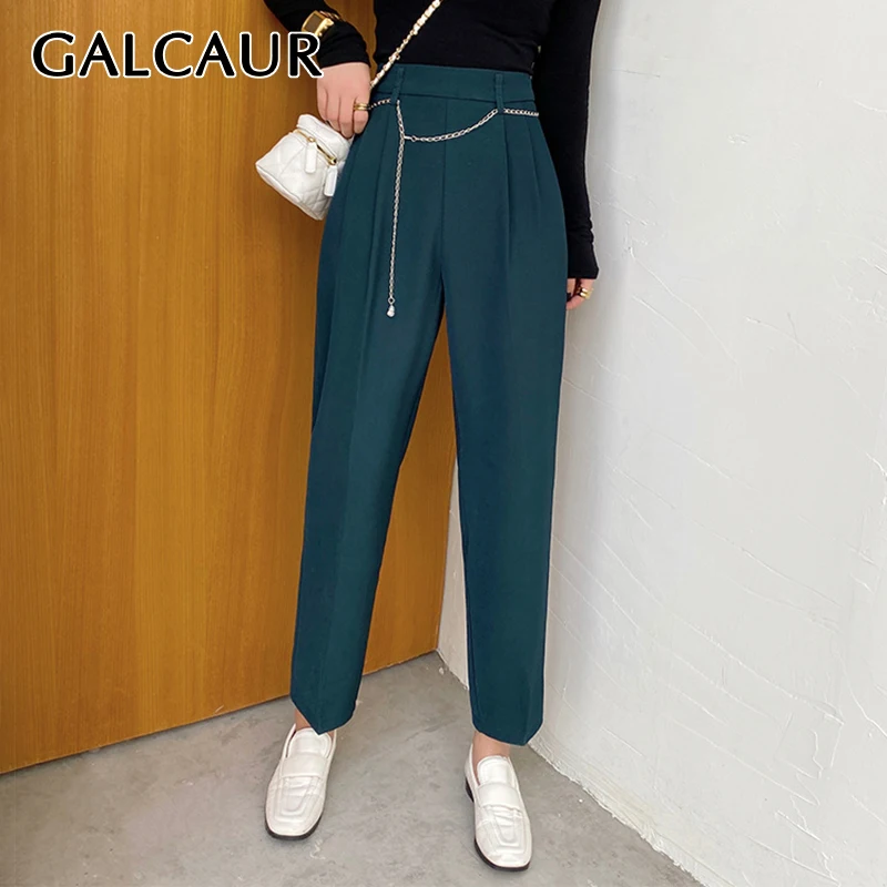 

Брюки-Карандаш GALCAUR женские с завышенной талией, модные Свободные плиссированные минималистичные однотонные штаны в Корейском стиле, стиль...