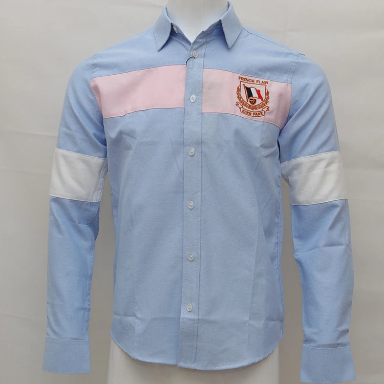 Розовый Рубашка с вышивкой homme camisa masculina для мужчин; платье с длинными рукавами; рубашки из хлопка; Social hombre eden park; регби; chemises; Повседневная рубашка - Цвет: Розовый