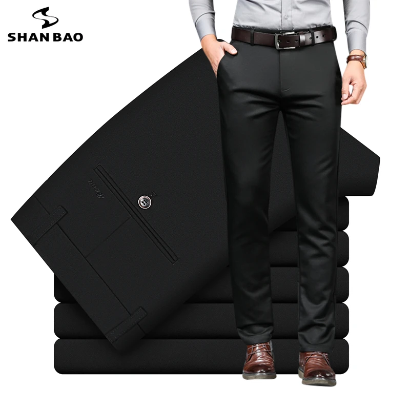 

SHAN BAO 2022 Spring Autumn Brand Fit Straight Thick Pants High-quality Lyocell Business Casual Men's Slim High waist Trousers