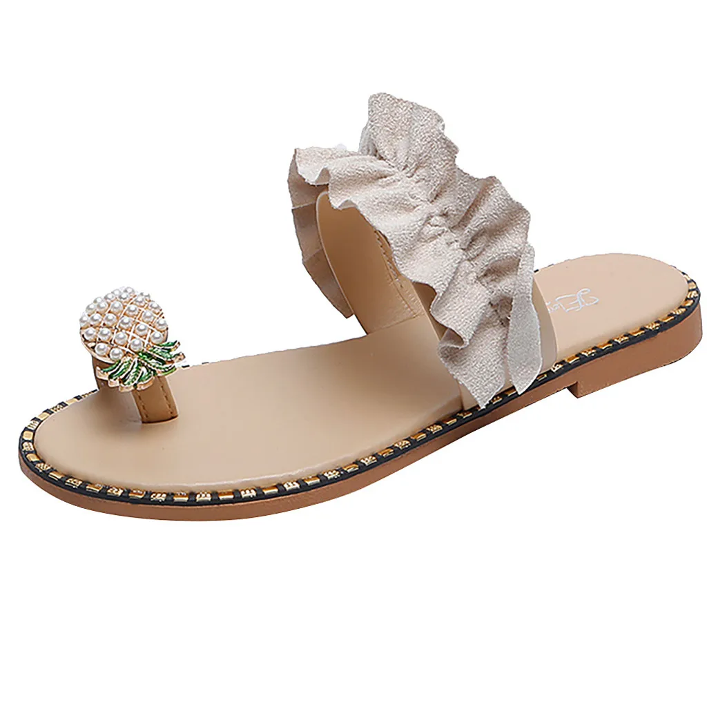 Flat Sandals Pearl Bohemian Style Lady Casual Slippers Beach Shoes Sweet Sandalias | Обувь