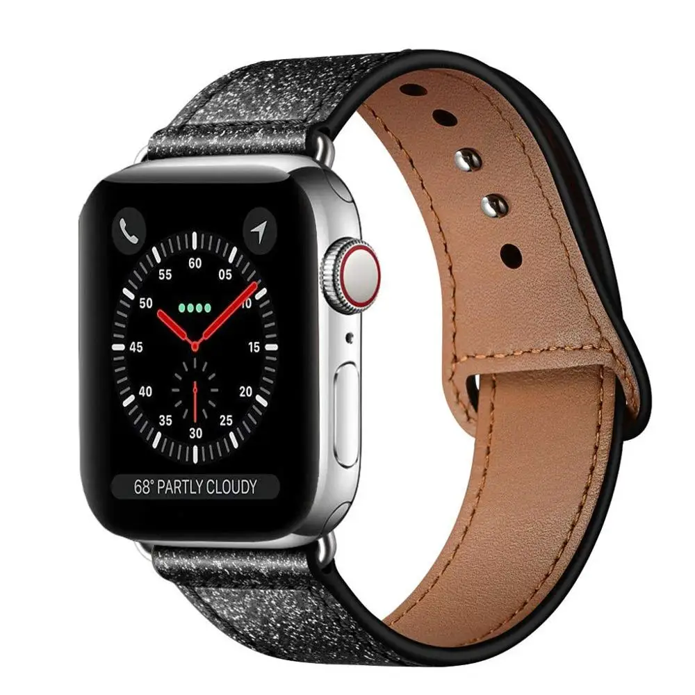 Glistening Black Кожаный ремешок для наручных часов Apple Watch 38 мм 40 мм 42-44 мм, Apple Watch сменный Ремешок Браслет для наручных часов iWatch, браслет Series 5/4/3/2/1 - Цвет ремешка: Glistening Black