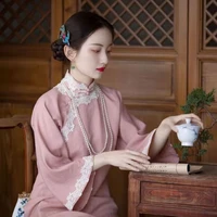 2022 casual chinese qipao dress chinese style modern cheongsam oriental elegant party midi pink dress women