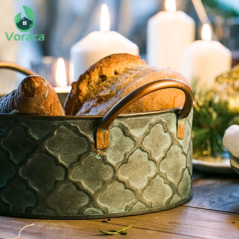 Античная Ретро Круглые Железные хлебная корзина с ручкой Винтаж металлический