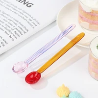 1pcs colored candy glass spoon eco friendly reusable glass spoon lovely coffee dessert cutlery blender