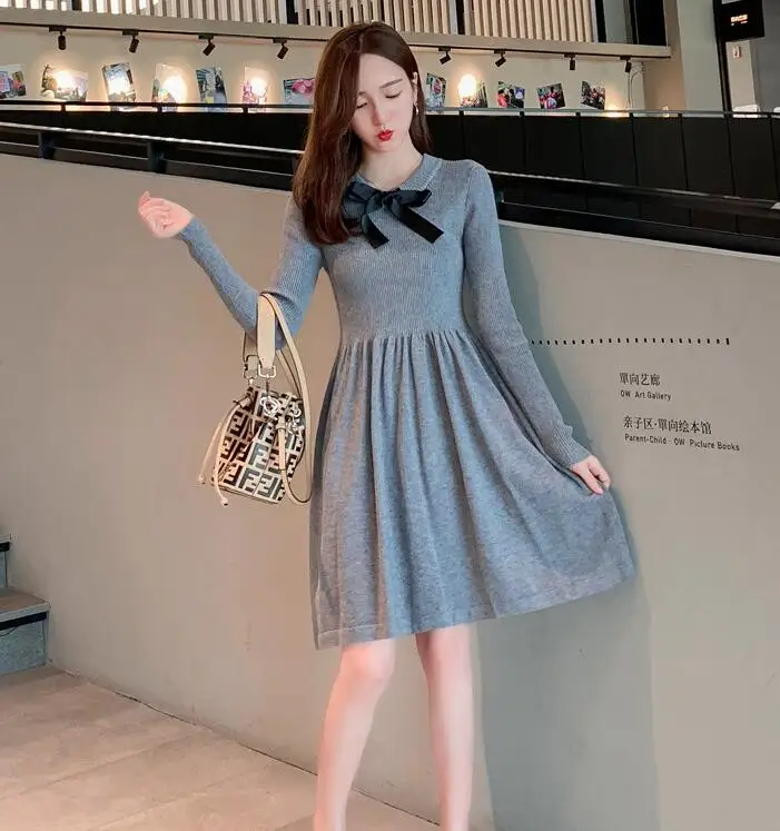 Красное платье для беременных сезон осень-зима трикотажное кормящих женщин с