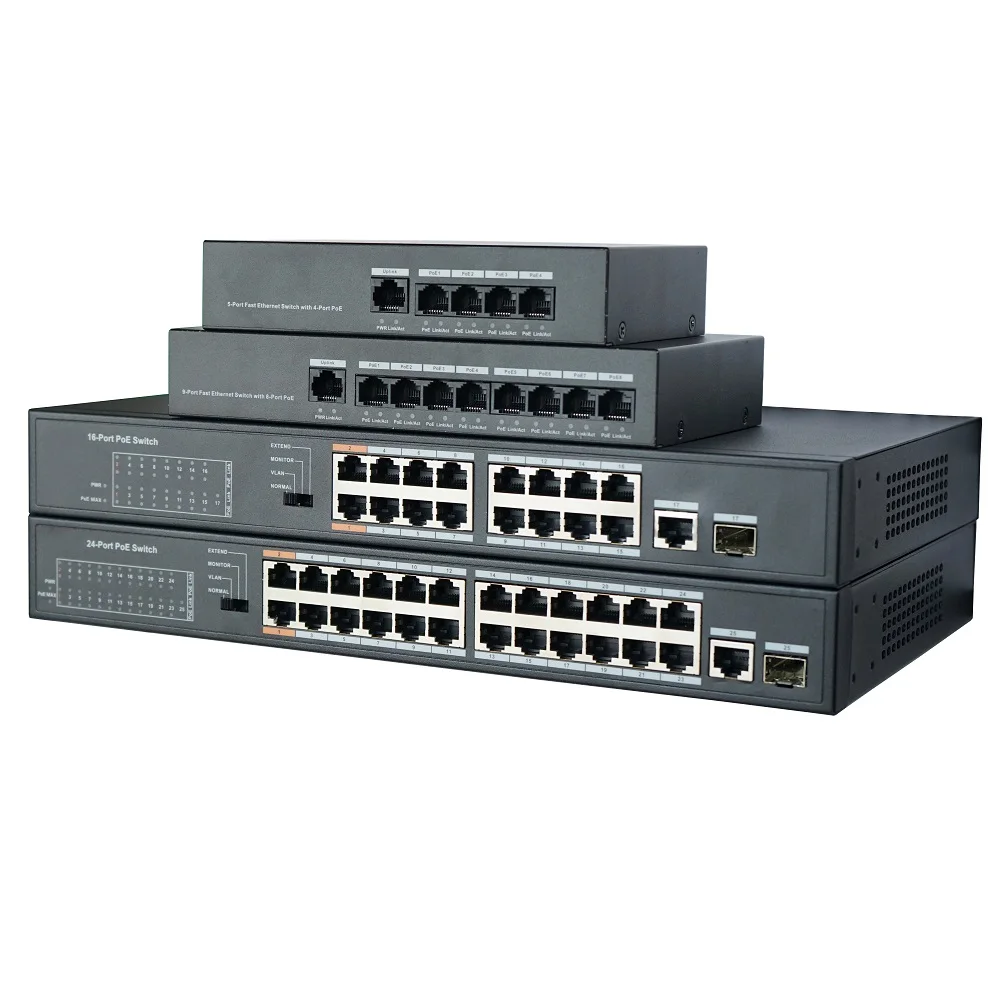 DH с логотипом 4CH 8CH 16CH 24CH не управляемый коммутатор PoE LAN IEEE802.3af IEEE802.3at сетевой POE