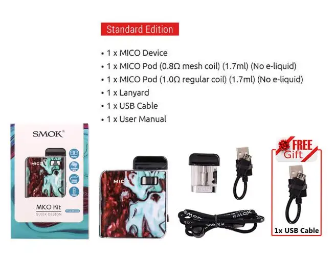 Prism Chrome 1 Gift Распродажа! комплект SMOK Mico, электронная сигарета, аккумулятор 700 мАч, электронная сигарета, анти-протекающая сигарета, картридж, катушка VS NORD RPM40 - Цвет: Prism Chrome 1 Gift