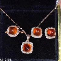 kjjeaxcmy fine jewelry 925 sterling silver inlaid natural garnet girl lovely pendant ring earring set support test hot selling