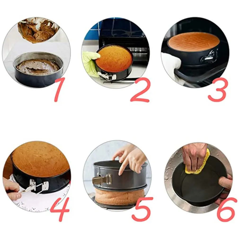 

Three-Piece Set Cake Baking Pan Black Round Shape Non-Stick Cake Mold Steel Bakeware Pan Set Removable Bottom