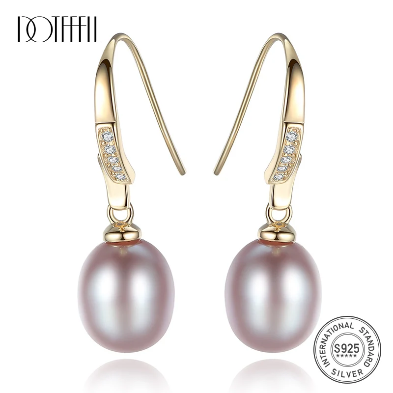 Женские серьги подвески из серебра 925 пробы с натуральным пресноводным