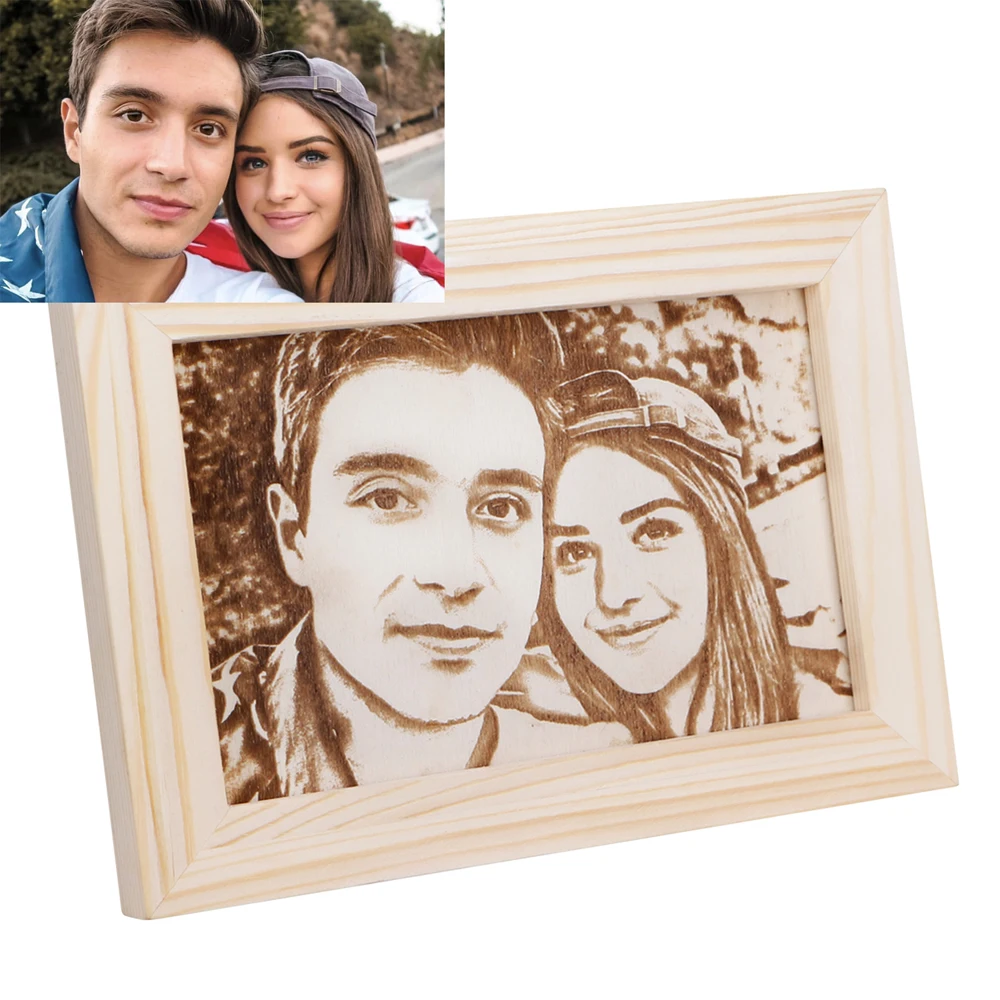 Custom Photo Engraved Wood Picture Frame Personalized Natural Wooden Wedding Accessories Family Gift for lovers | Дом и сад