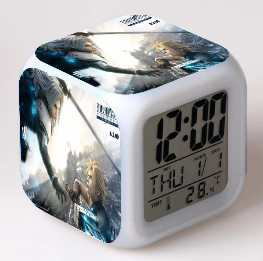 

Final Fantasy anime Cartoon LED 7 Color Flash Digital Alarm Clocks Night Light Bedroom Desk Clock despertador Alarm-Clock