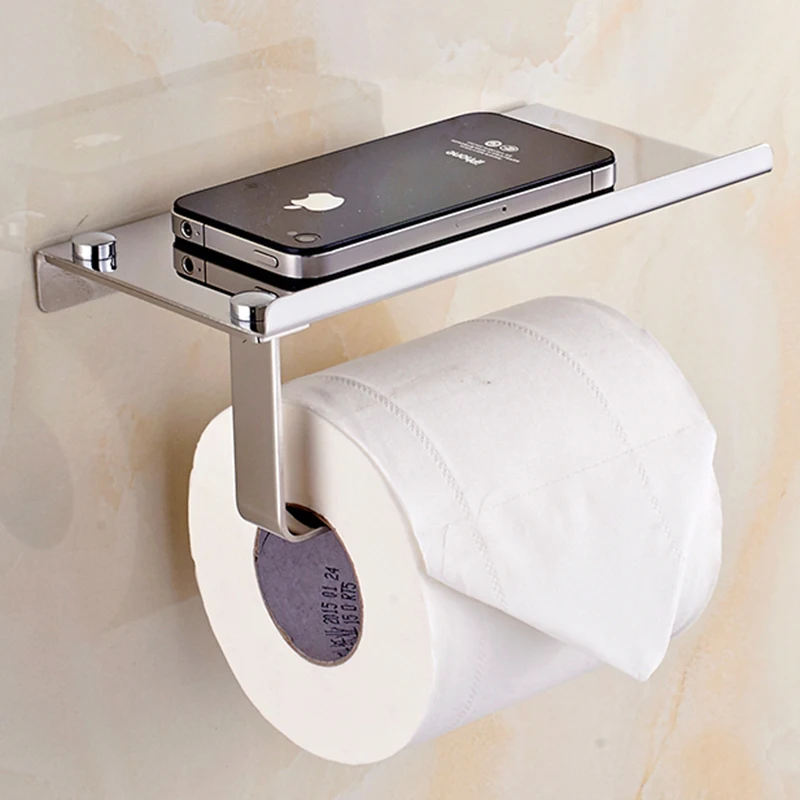 

Bathroom Paper Phone Holder Shelf Stainless Steel Toilet Paper Holder Wall Mount Mobile Phones Towel Rack Bathroom Accessories