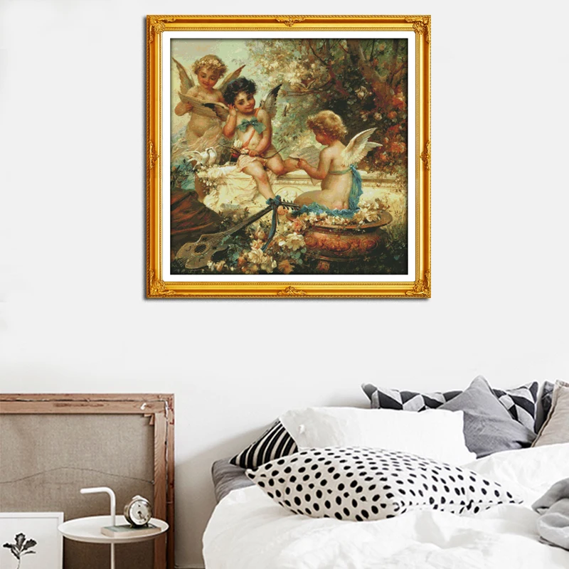 Joy Sunday Cherubs in the garden Набор для вышивки крестиком DMC 14CT персонажем|garden cherub|diy dmcembroidery