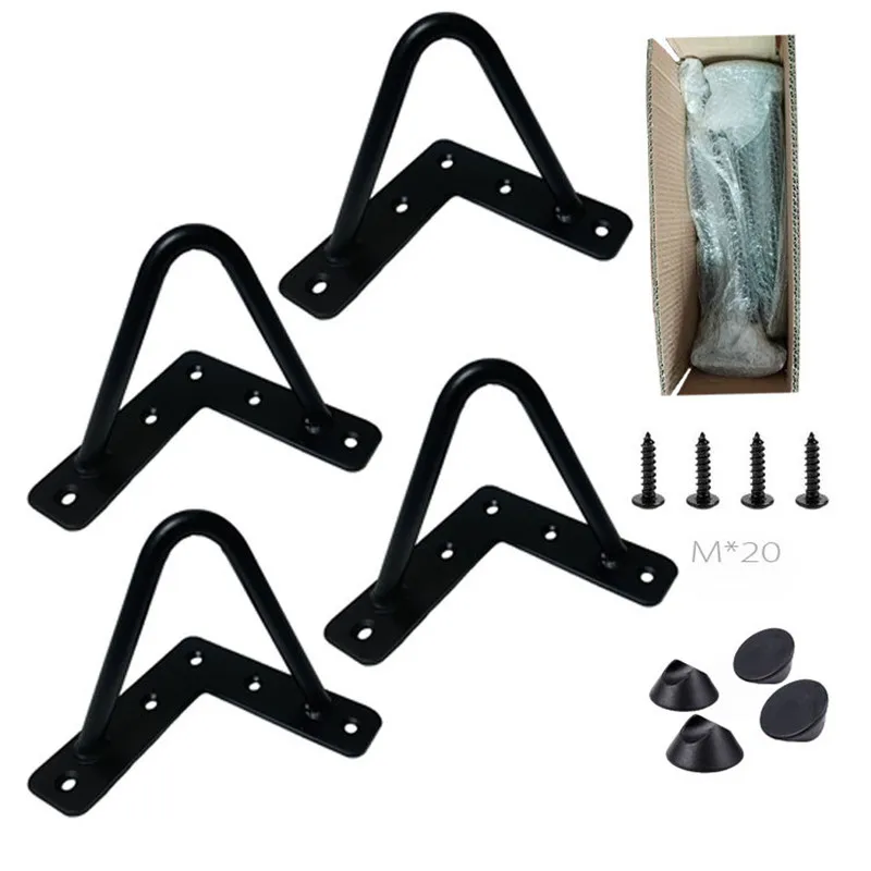 

4pcs/set 4-inch DIY Desk Feet Furniture Hardware Feet Metal Black Sofa Tea Table Feet Three-line Creative U-shaped Desk Feet
