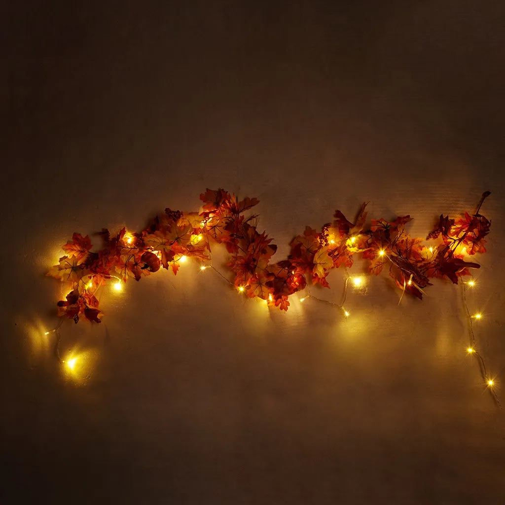 

1.8M LED Lighted Fall Autumn Pumpkin Maple leaf decorative Garland Thanksgiving Decor High Quality Handmade Artifical Plants