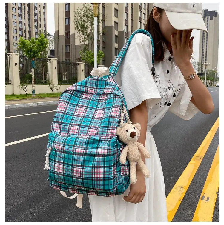

Teenage Girls School Backpacks for Women 2020 New Fashion Plaid Soft Canvas Large Capacity Shoulder Bags Cute Laptop Backpacks