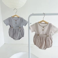 2021 toddler baby summer clothes set child boys suit newborns plaid tops and muslin bloomer matching outfits children boys set