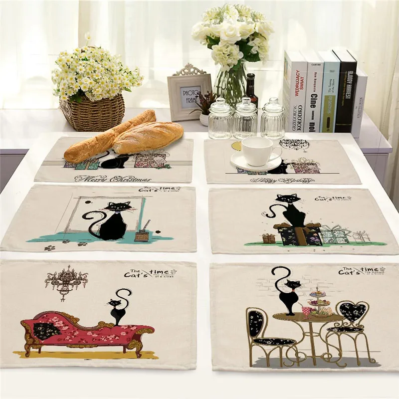 Черные кошки салфетки подарок рисунком клавиш пианино Настольный коврик