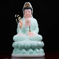 30cm large good high grade jade porcelain gilding guan yin buddha statue home family efficacious bless talisman sculpture